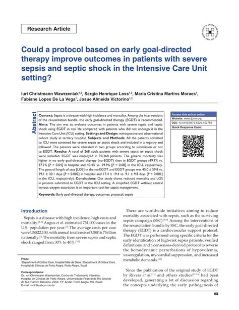 Could A Protocol Based On Early Goal‑directed Therapy Improve Outcomes In Patients With Severe