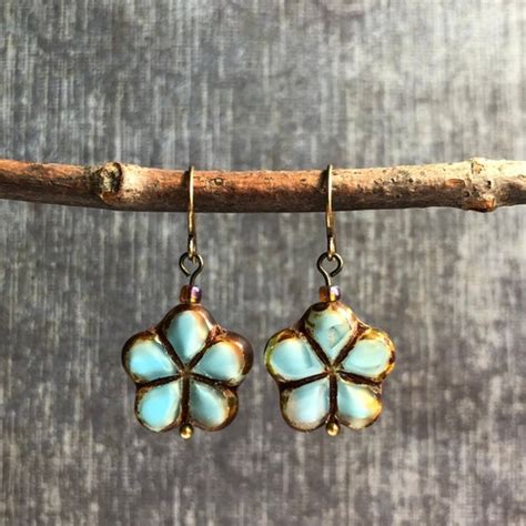 Blue Statement Earrings Flower Dangle Earrings Leaf Boho Etsy Canada