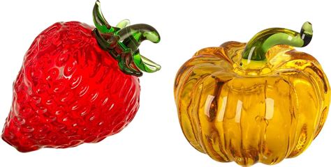 Longwin Bundle Of 1pc Crystal Strawberry Figurine And 1pc Crystal Pumpkin Figurine