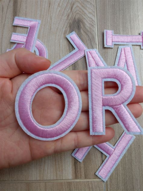 Pink Embroidered Iron On Letters Applique Patchiron On Name Etsy