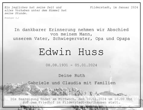 Kondolenzbuch Von Edwin Huss Stuttgart Gedenkt De