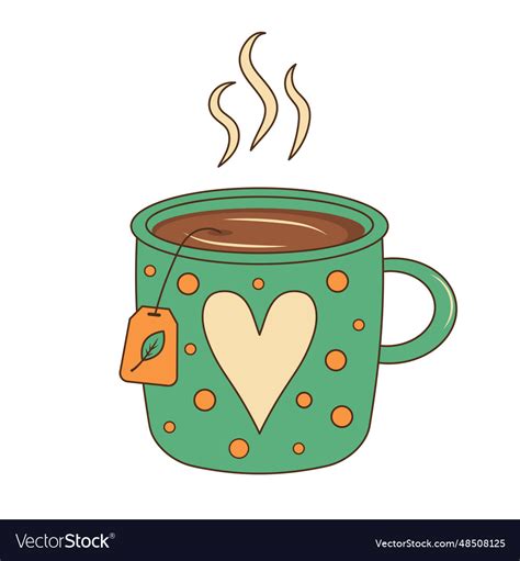 Cute mug with heart cozy tea cup steam Royalty Free Vector