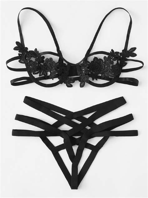 Harness Detail Appliques Lingerie Set Shein Usa