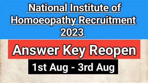 NIH Answer Key Out 2023 National Institute Of Homoeopathy Recruitment