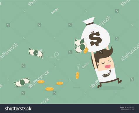 Careless Businessman Carrying Torn Money Bag Vector De Stock Libre De