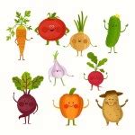 Funny Cartoon Cute Vegetables Tomato Beet Cucumber Onion Stock