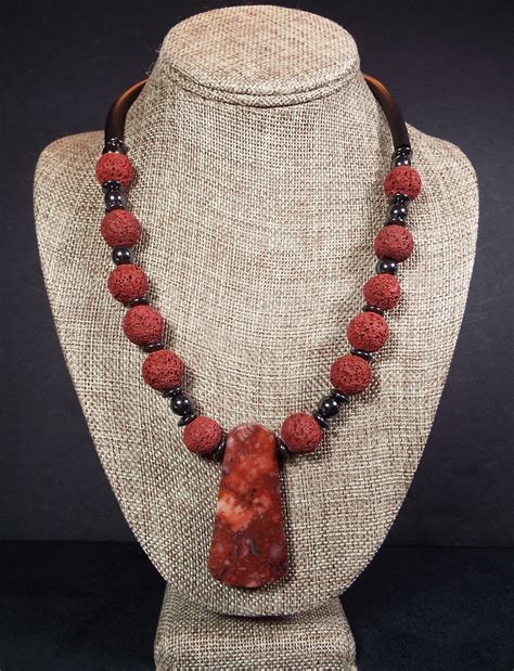 Red Jasper Pendant Necklace Red Lava Pendant Necklace Red Etsy