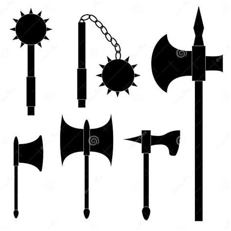 Set Of Medieval Weapons Axe Poleaxe Mace And Kisten Stock Vector Illustration Of Icon