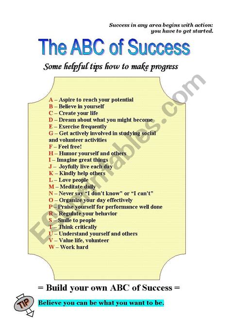 The Abc Of Success Esl Worksheet By Valeska24