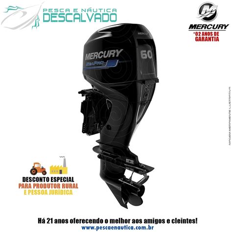 Motor De Popa Mercury 4 Tempos 60HP ELPT EFI CT SEAPRO Pesca E