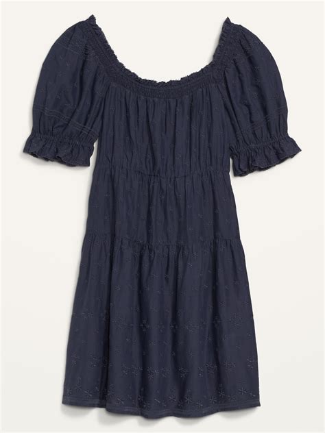 Puff Sleeve Tiered Smocked Embroidered Mini Swing Dress Old Navy