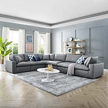 Stylish Gray Vegan Leather Sectional Sofa