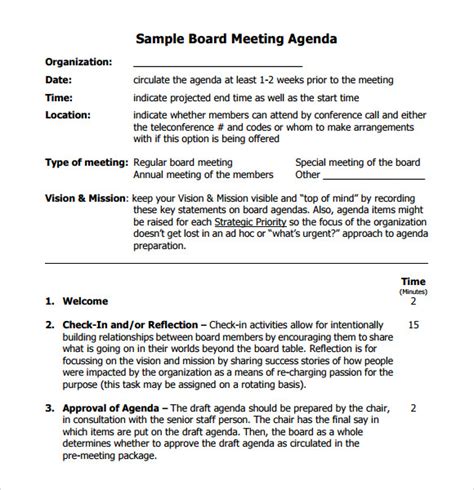 Free 11 Board Meeting Agenda Templates In Pdf