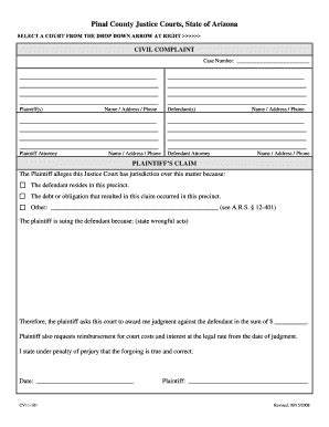 Civil Complaint Summons Form Cv Pinal County Pinalcountyaz