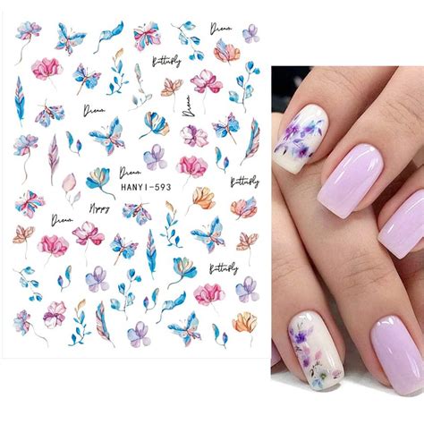 Blue Butterfly & Floral Nail Stickers - 6 Sheets