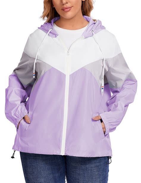 Avoogue Women Plus Size Waterproof Rain Jacket Raincoat Packable