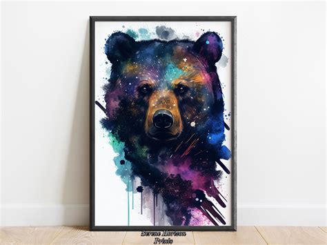 Watercolor Bear Portrait PRINTABLE Wall Art DIGITAL Art Print Colorful ...