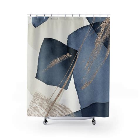 Boho Chic Abstract Shower Curtain Navy Blue Cream Ivory Etsy