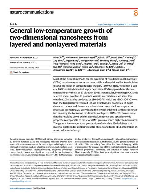 Pdf General Low Temperature Growth Of Two Dimensional Nanosheets From