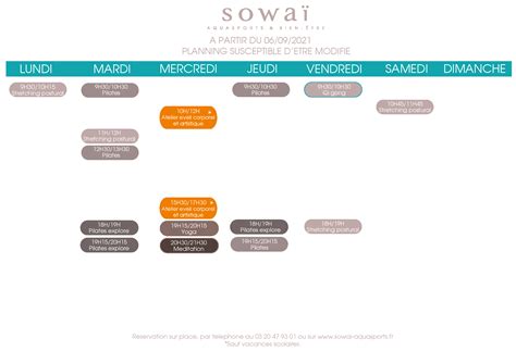 Planning Bien Etre Septembre Sowa Aquasports Bien Tre