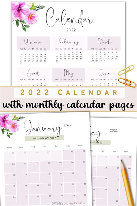 2022 Calendar Monthly Calendar 2022 Monthly Planner Floral Etsy