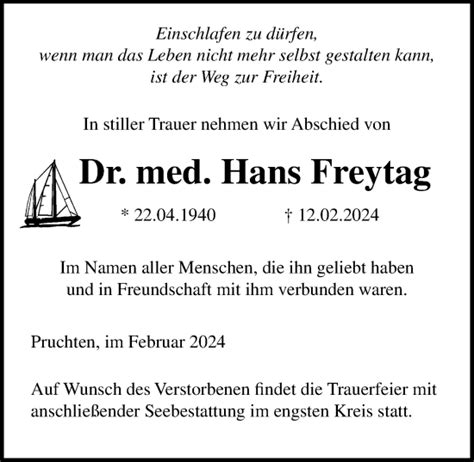 Traueranzeigen Von Hans Freytag Trauer Anzeigen De