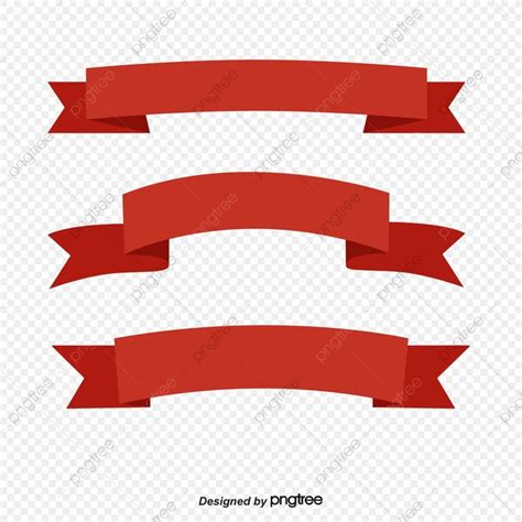 Three Red Ribbon Banners On Transparent Background