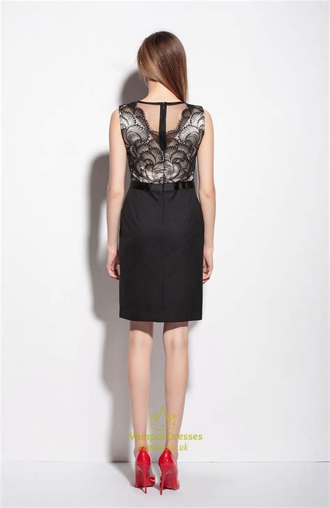 Black Lace Bodice Sleeveless Knee Length Sheath Dress Vampal Dresses