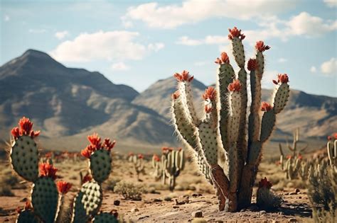 Premium AI Image | Cactus with flowers in the desert