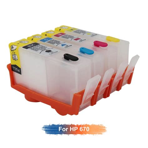 Cartucho de tinta recarregável para hp670 4 peças para hp 670 xl para