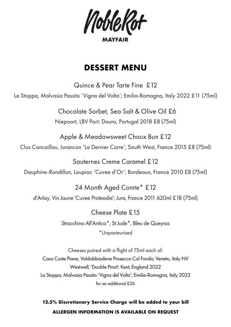 Noble Rot Mayfair London S Full Menu Online