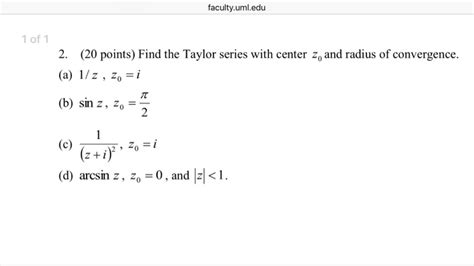 Solved Find The Taylor Series With Center Z0 And Radius Of