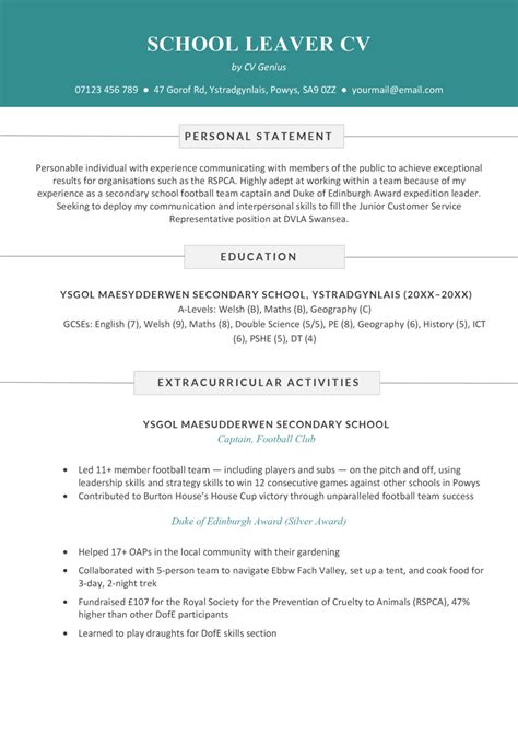 school leaver cv examples  uk templates