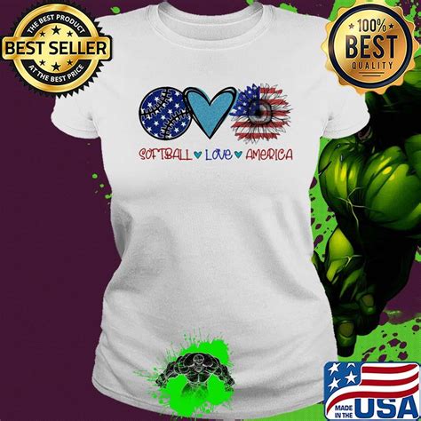 Softball Love Heart Sunflower American Flag Veteran Independence Day Shirt Hoodie Sweater