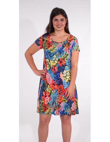 Vestido Malla Poliester Elastano Mangas Cortas Estampado Paraiso