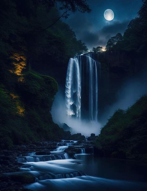 Premium AI Image | Beautiful Waterfalls landscape at night