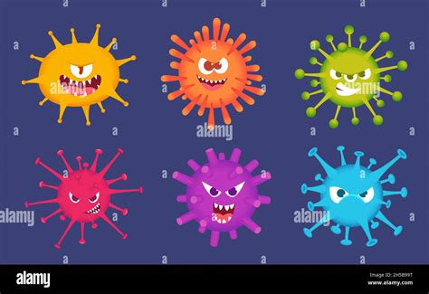 Cute Cartoon Viruses Bacteria Emotional Faces Scared Emoticons Devil