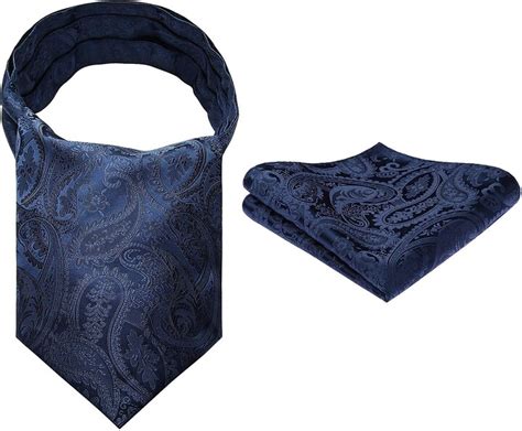 Hisdern Mens Navy Blue Cravat Paisley Floral Cravats Handkerchief