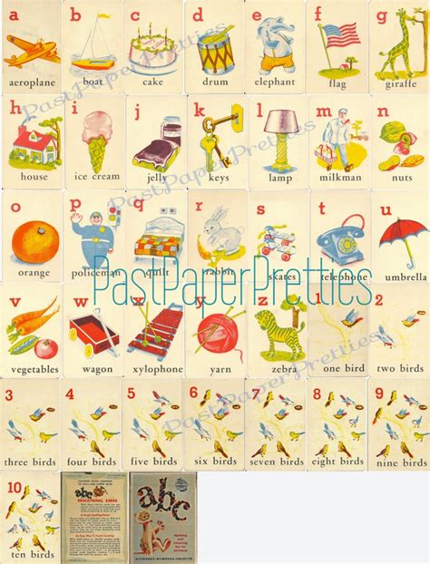 Vintage Printable Abc Flash Cards Illustrated 123 Alphabet Etsy