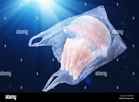 Plastic Pollution In Ocean Environmental Problem Concept Jellyfish