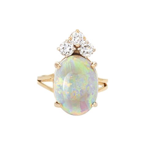 350ct Natural Opal Diamond Ring Vintage 14k Yellow Gold Estate Fine