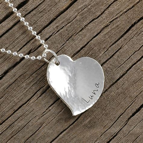 Personalized Heart Necklace Hand Stamped Hammered And Etsy