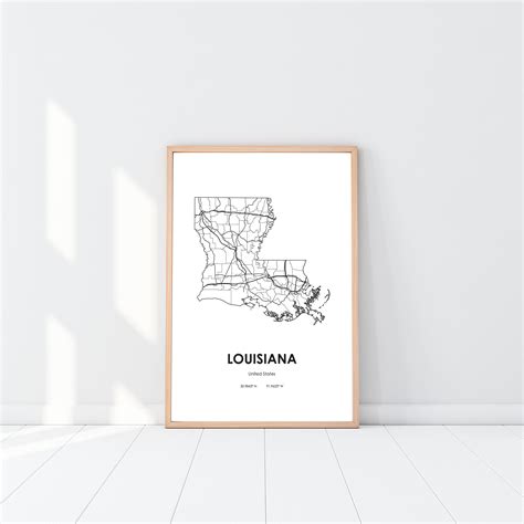 Louisiana State Map Digital Printable Vector Illustration Wall Art ...