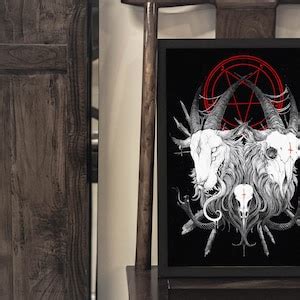 Demon Satanic Goats Baphomet Illustration Art Painting Print Pentagram