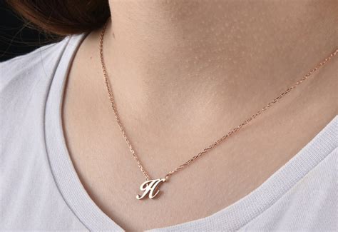 14K Gold Cursive Letter Necklace Dainty Gold Initial Etsy