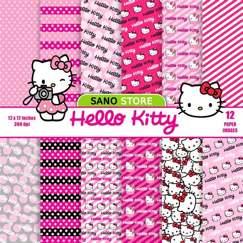 Hello Kitty Scrapbook Digital Paper Pack Printable Cartoon Etsy