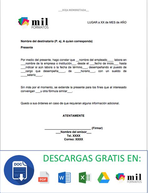 Carta Laboral Para Visa Ejemplos Y Formatos Word Pdf