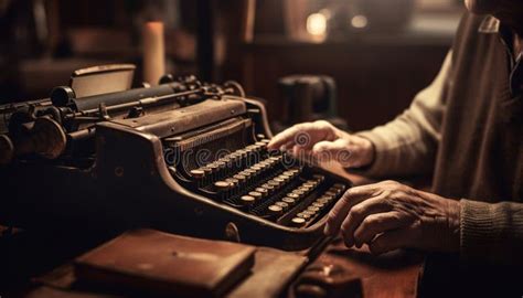 Senior Journalist Holding Old Fashioned Typewriter Typing Memories For