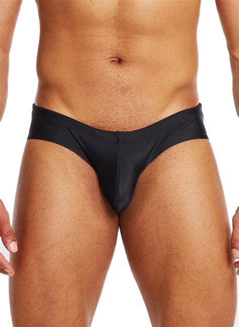 MIZOK Mens Sexy Solid Swim Brief Hot Body Swimsuit Swimmwear With Adjustable Drawstring Black XL