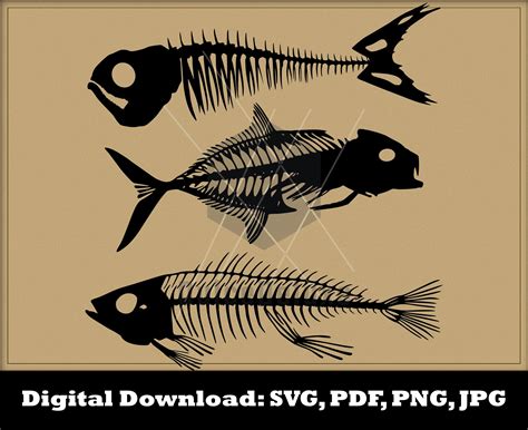 Fish Skeletons SVG Fish Bones Silhouette Fish Bones Clipart Fish Bones ...